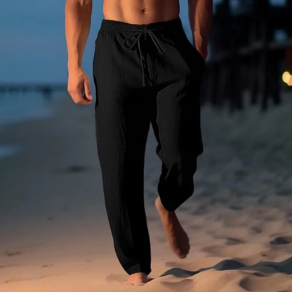 Pantalones elegantes de algodón y lino