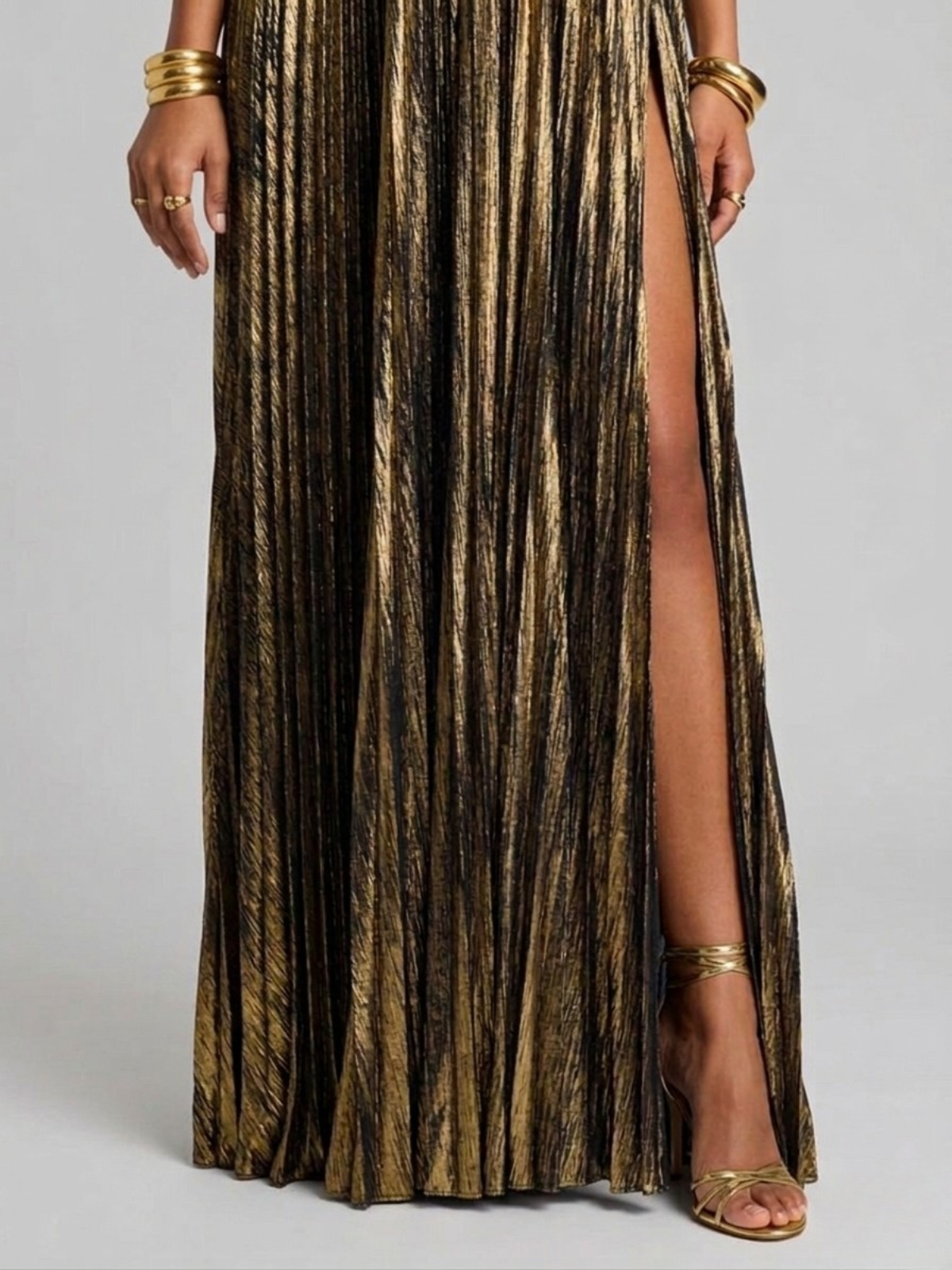 Vestido largo mujer sin tirantes cuerpo retorcido abertura alta plisado
