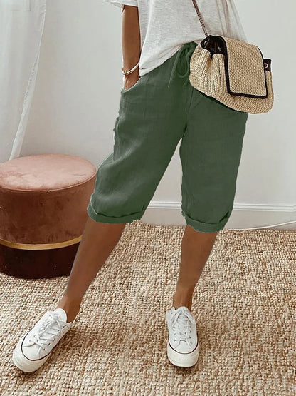 Pantalones cortos de algodón y lino para mujer