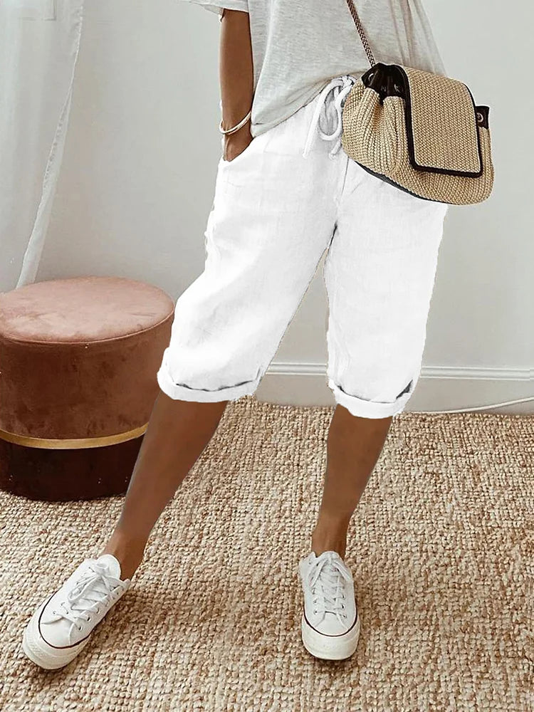 Pantalones cortos de algodón y lino para mujer