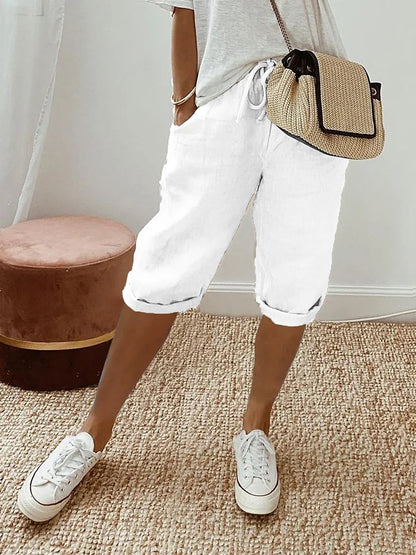 Pantalones cortos de algodón y lino para mujer