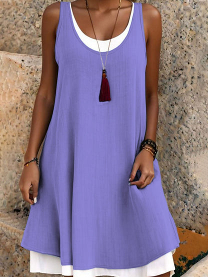 Vestido veraniego sin tirantes con efecto superpuesto