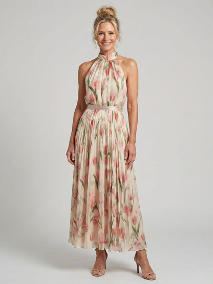 Aurelia | Vestido midi floral con cuello halter