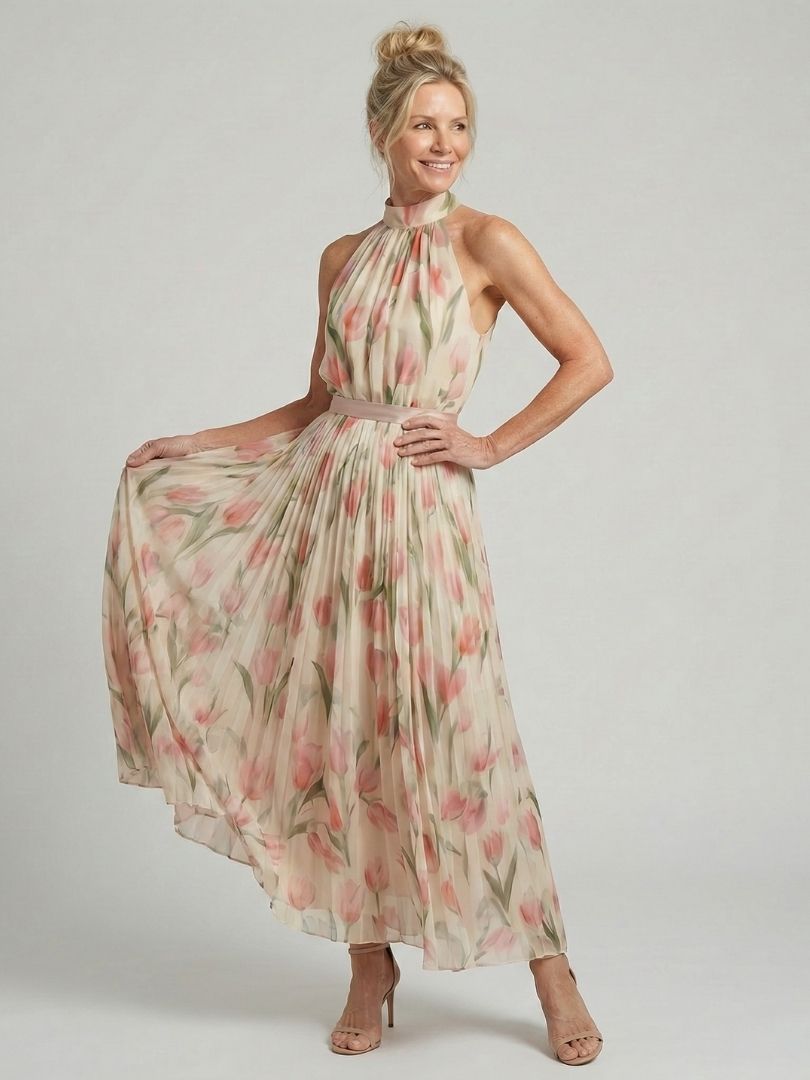 Aurelia | Vestido midi floral con cuello halter