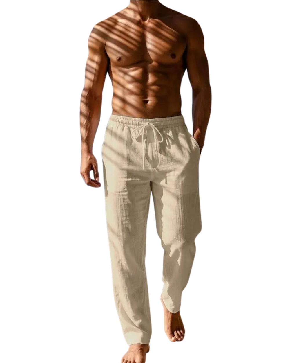 Pantalones elegantes de algodón y lino