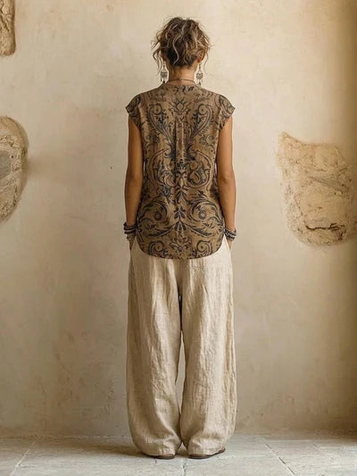 Conjunto de lino de tres piezas para mujeres