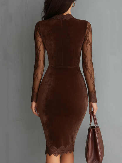 Elisabeth | Elegante Samtkleid con Spitzenärmeln