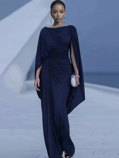 Vestido Maxi con cuello barco plisado