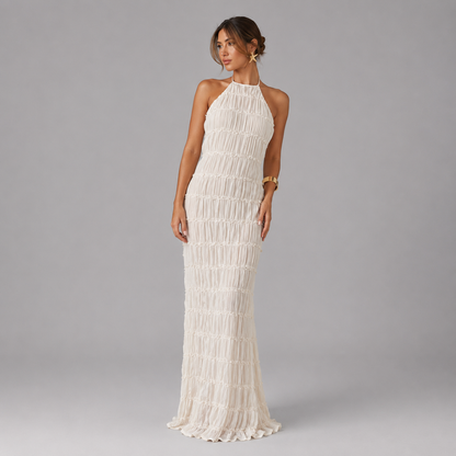 Vestido largo de verano texturizado con espalda descubierta para mujer