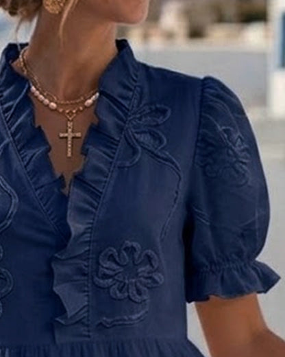 Elegante Vestido Floral de Manga Abullonada