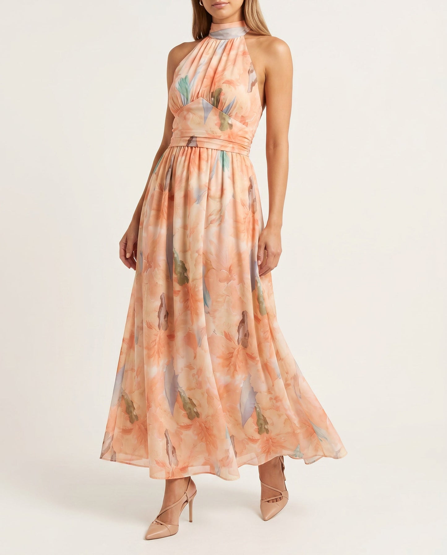 Vestido Maxi Estampado Melocotón