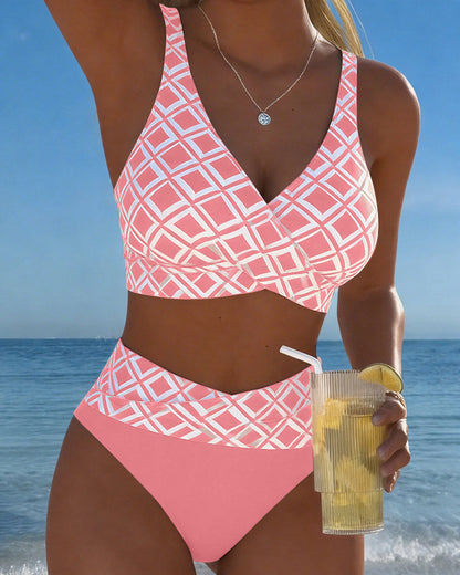 Bikini de dos piezas con corte tipo sujetador y estampado de rombos