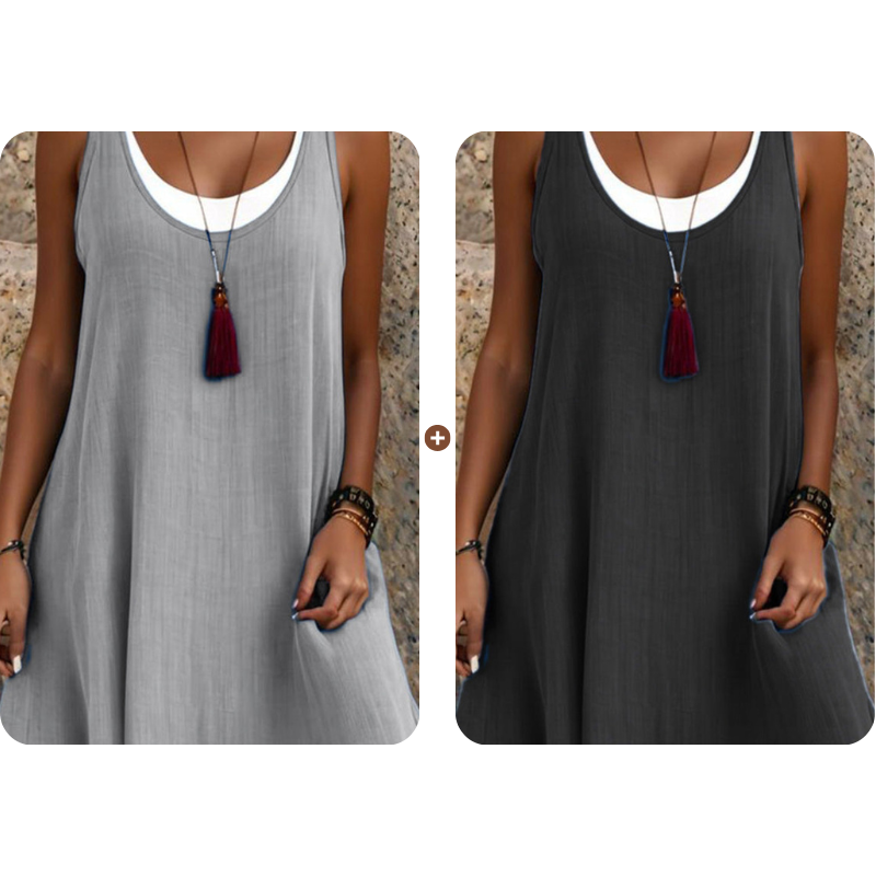 Vestido veraniego sin tirantes con efecto superpuesto