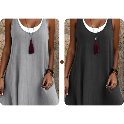 Vestido veraniego sin tirantes con efecto superpuesto