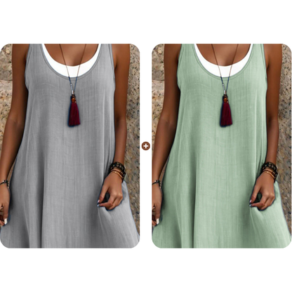 Vestido veraniego sin tirantes con efecto superpuesto