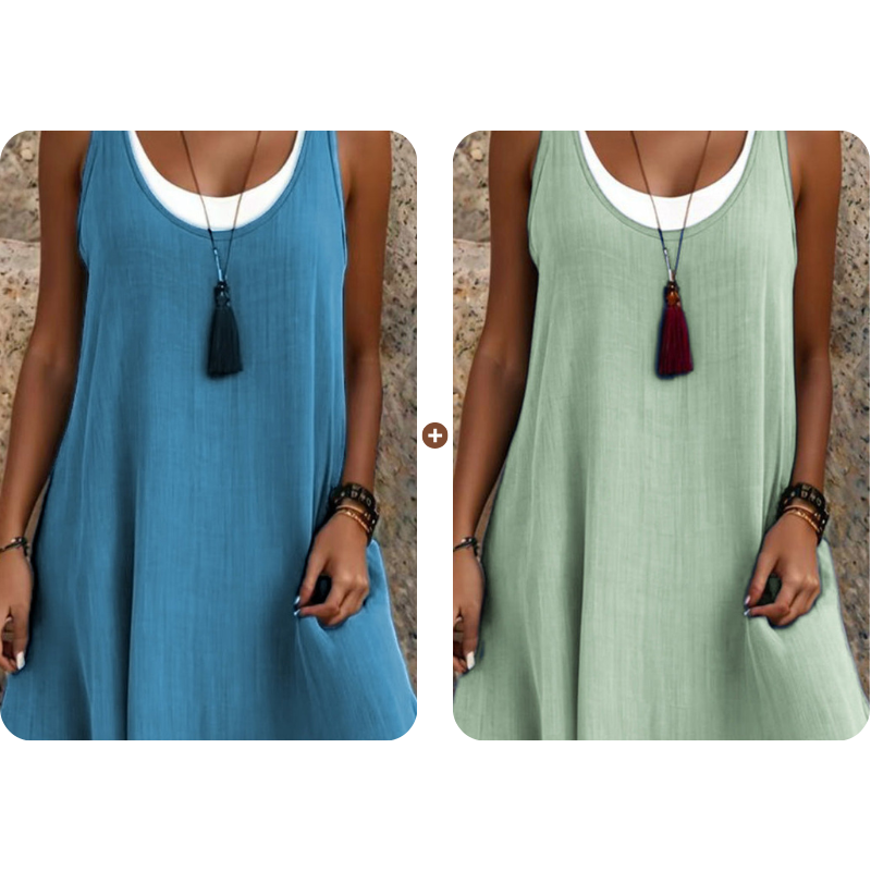 Vestido veraniego sin tirantes con efecto superpuesto
