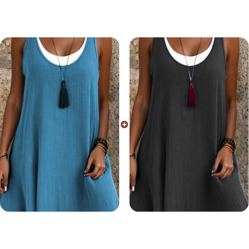 Vestido veraniego sin tirantes con efecto superpuesto
