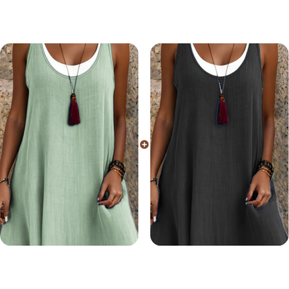 Vestido veraniego sin tirantes con efecto superpuesto