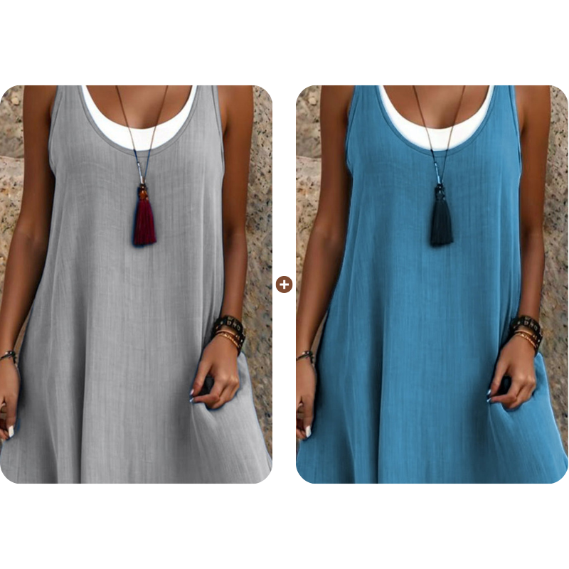 Vestido veraniego sin tirantes con efecto superpuesto