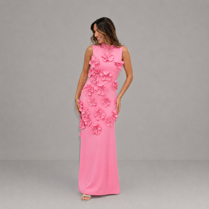 Vestido largo de mujer rosa sin mangas floreado