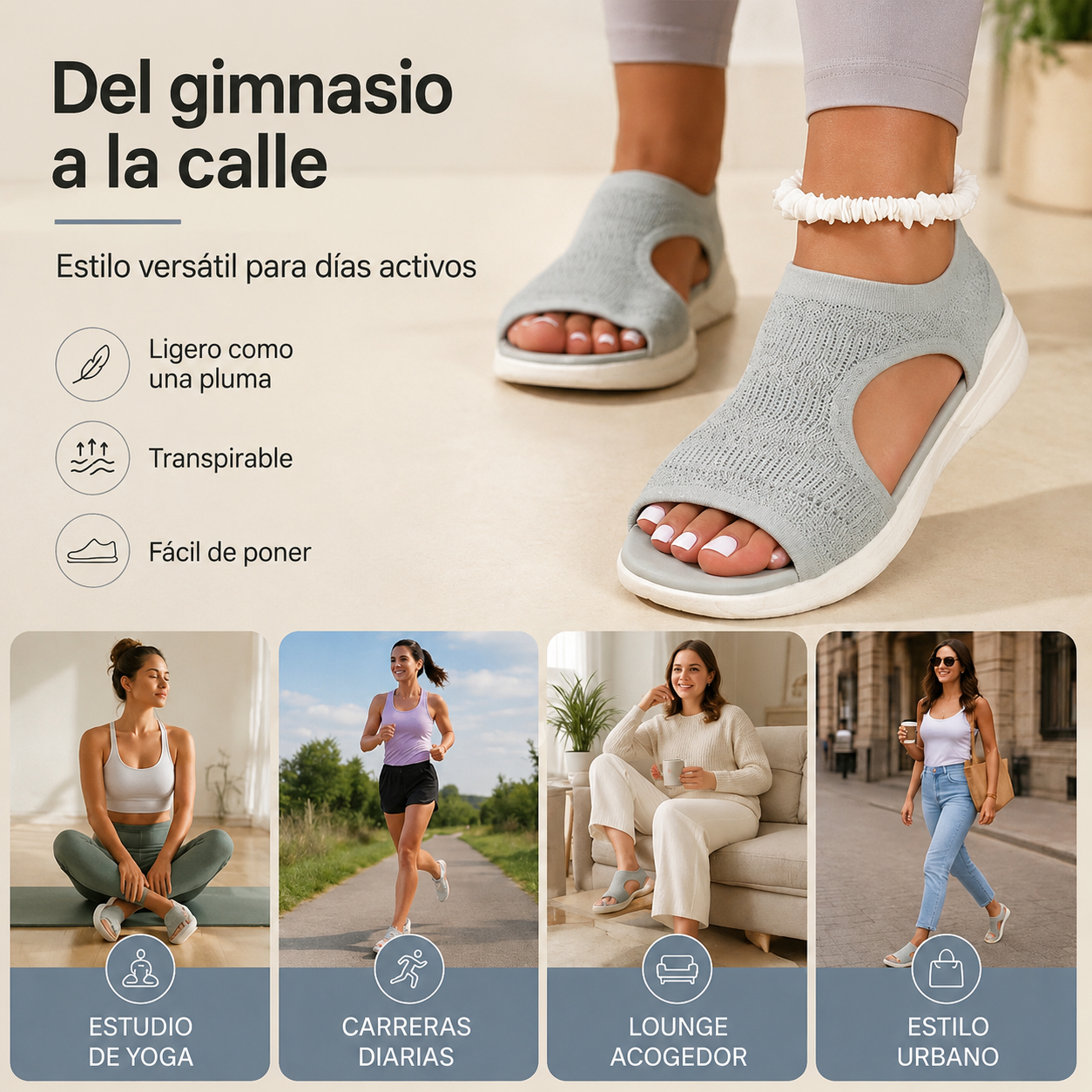 Cómodas sandalias planas y transpirables