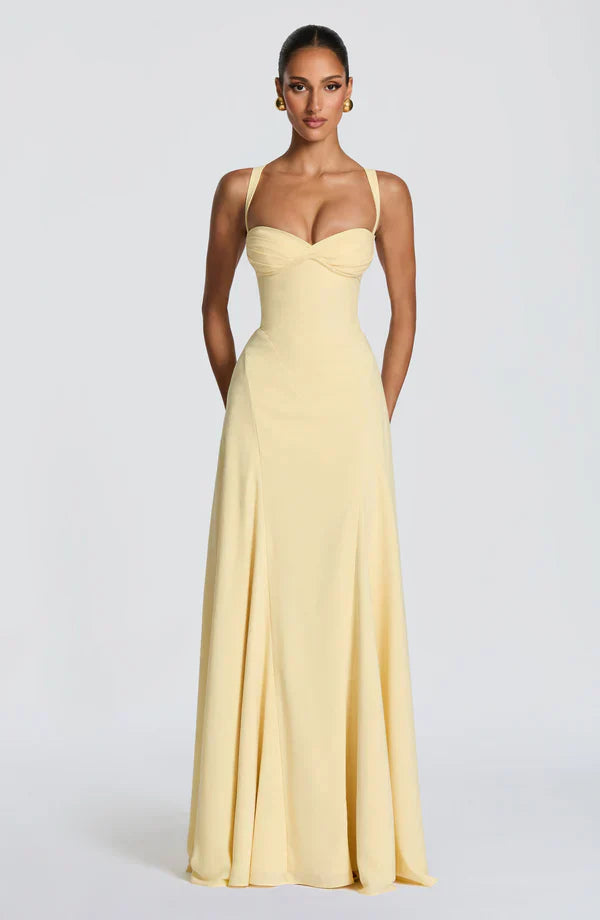 Vestido largo mujer tirantes finos espalda con lazada escote corazón