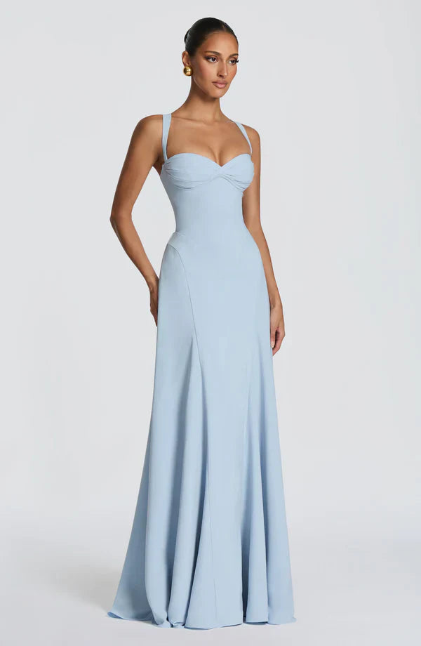 Vestido largo mujer tirantes finos espalda con lazada escote corazón