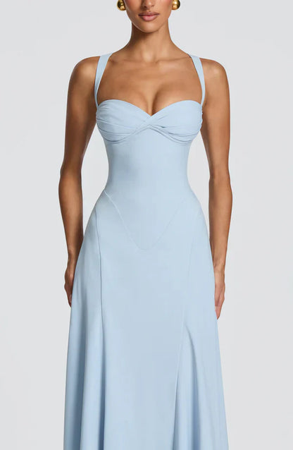 Vestido largo mujer tirantes finos espalda con lazada escote corazón