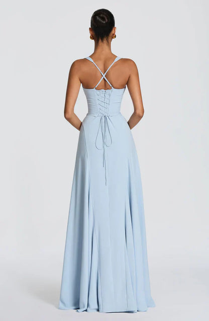 Vestido largo mujer tirantes finos espalda con lazada escote corazón