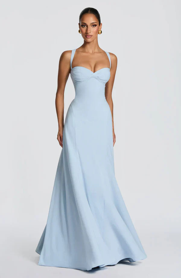 Vestido largo mujer tirantes finos espalda con lazada escote corazón
