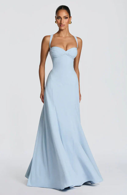 Vestido largo mujer tirantes finos espalda con lazada escote corazón