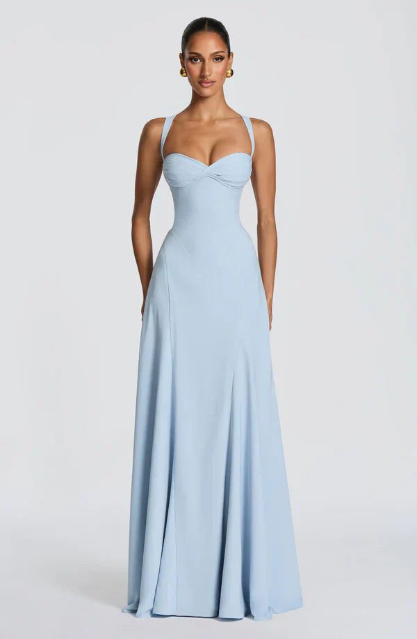Vestido largo mujer tirantes finos espalda con lazada escote corazón