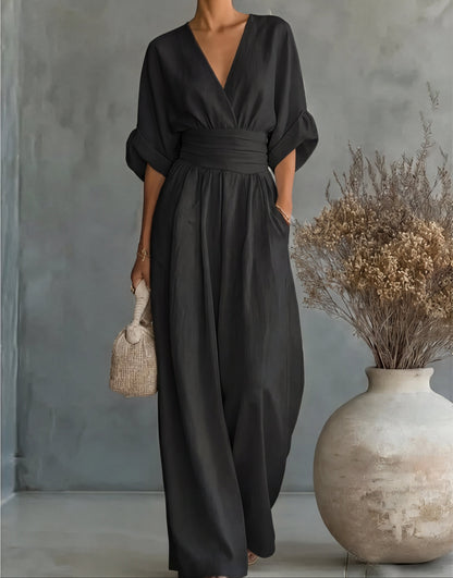 DANIELA™ | Mono elegante de escote en V y pierna ancha