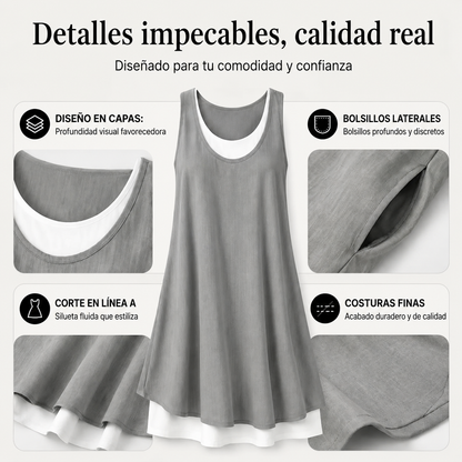 Vestido veraniego sin tirantes con efecto superpuesto