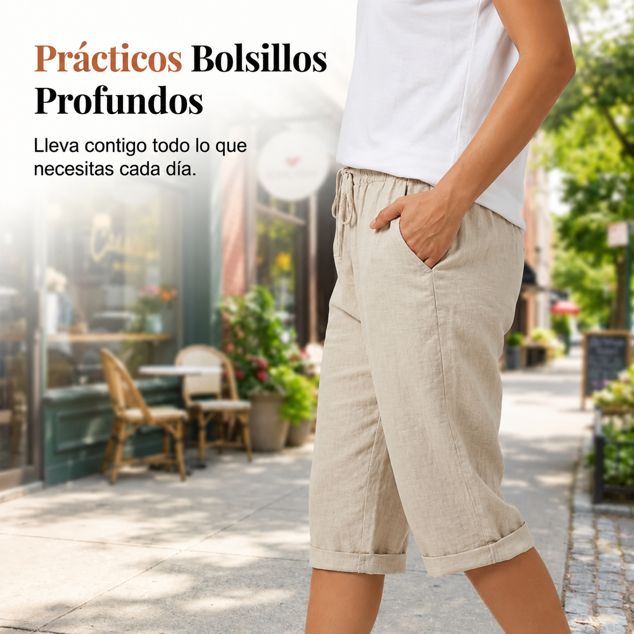 Pantalones cortos de algodón y lino para mujer