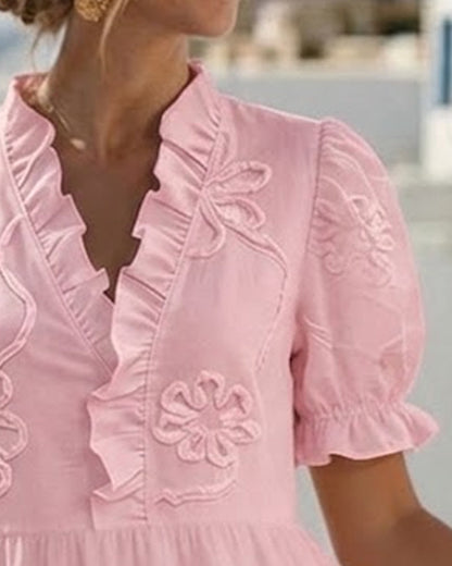 Elegante Vestido Floral de Manga Abullonada