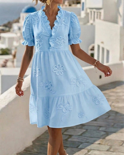 Elegante Vestido Floral de Manga Abullonada
