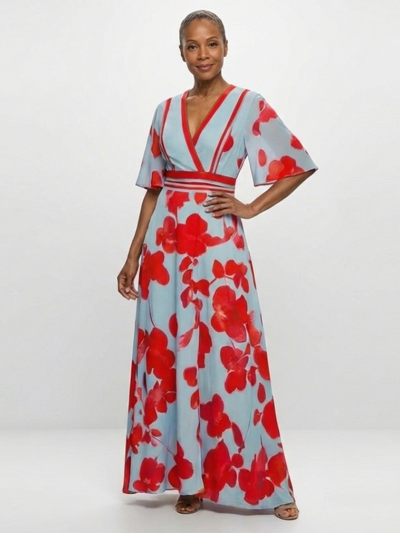 Corina | Vestido floral con escote en V y manga corta