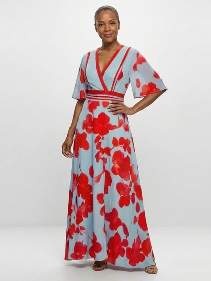 Corina | Vestido floral con escote en V y manga corta