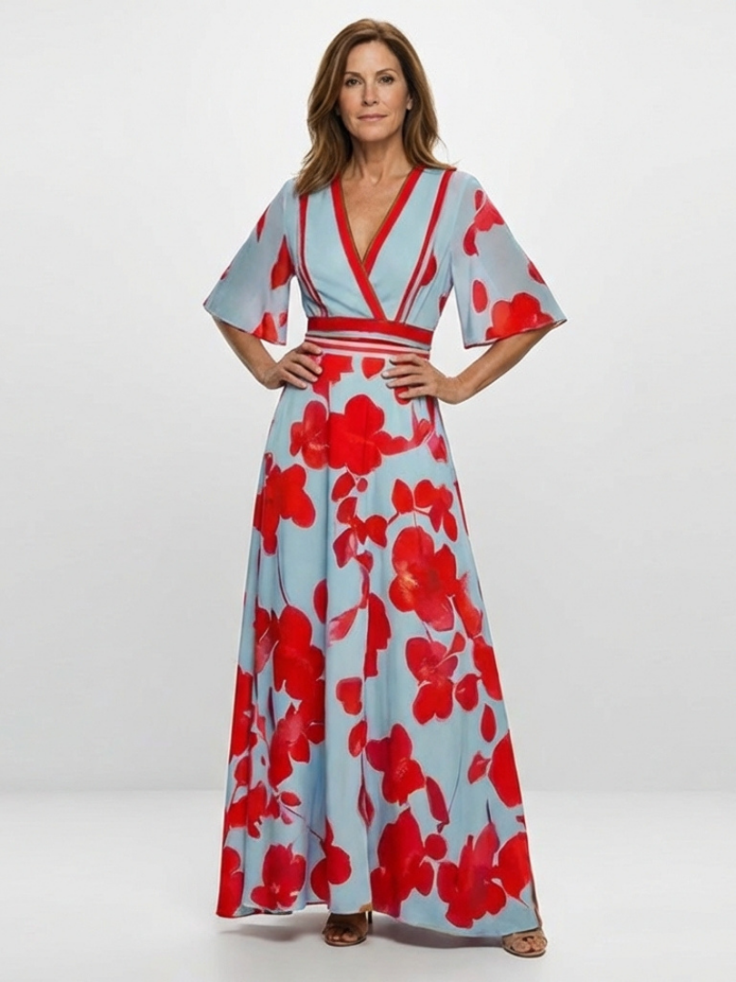 Corina | Vestido floral con escote en V y manga corta