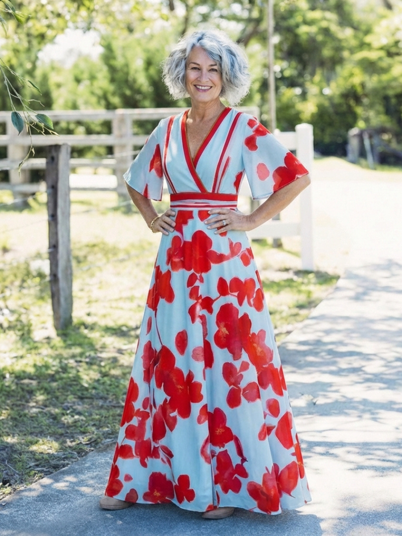 Corina | Vestido floral con escote en V y manga corta