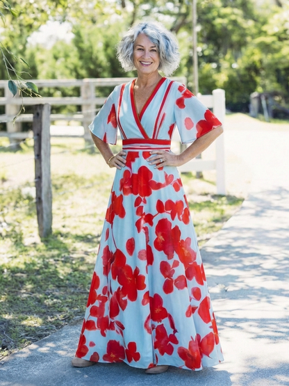 Corina | Vestido floral con escote en V y manga corta