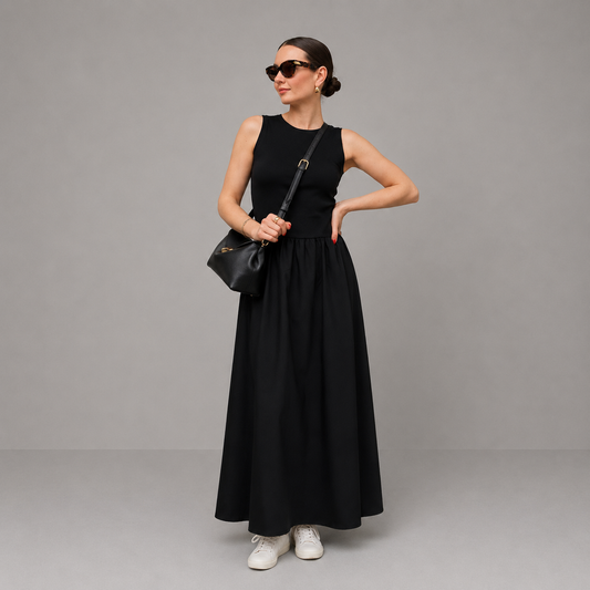 Vestido largo para mujer sin mangas con falda evasé