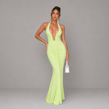 Vestido largo de verano de mujer con escote pronunciado y espalda descubierta