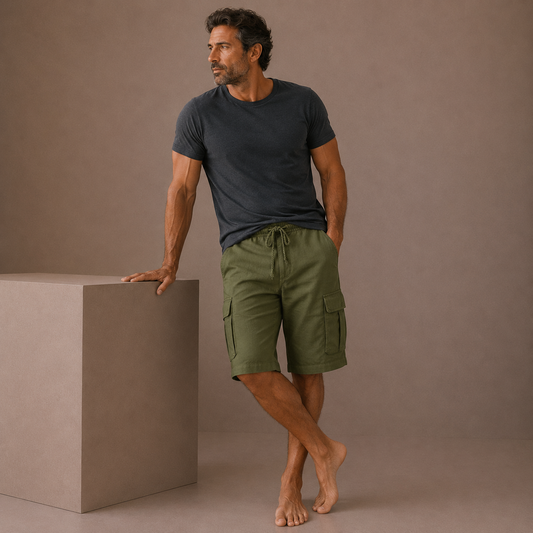 Pantalones cortos cargo de algodón y lino