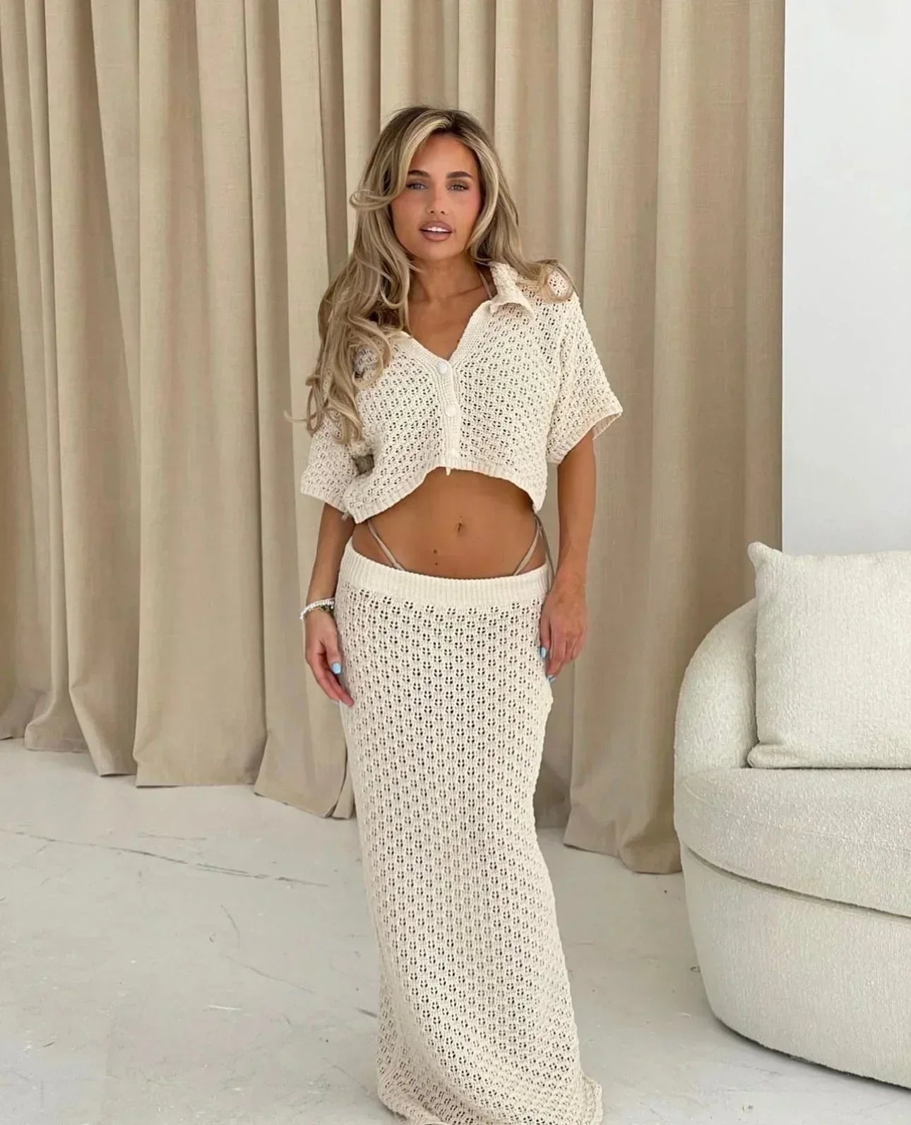 Set falda maxi y top de crochet mujer verano casual