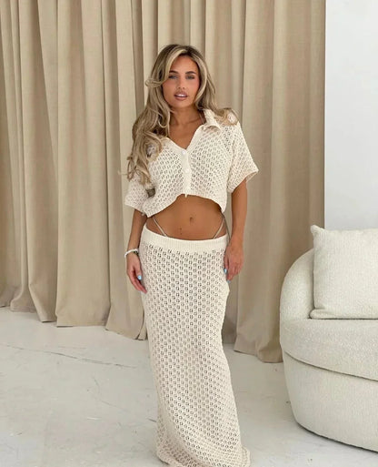Set falda maxi y top de crochet mujer verano casual