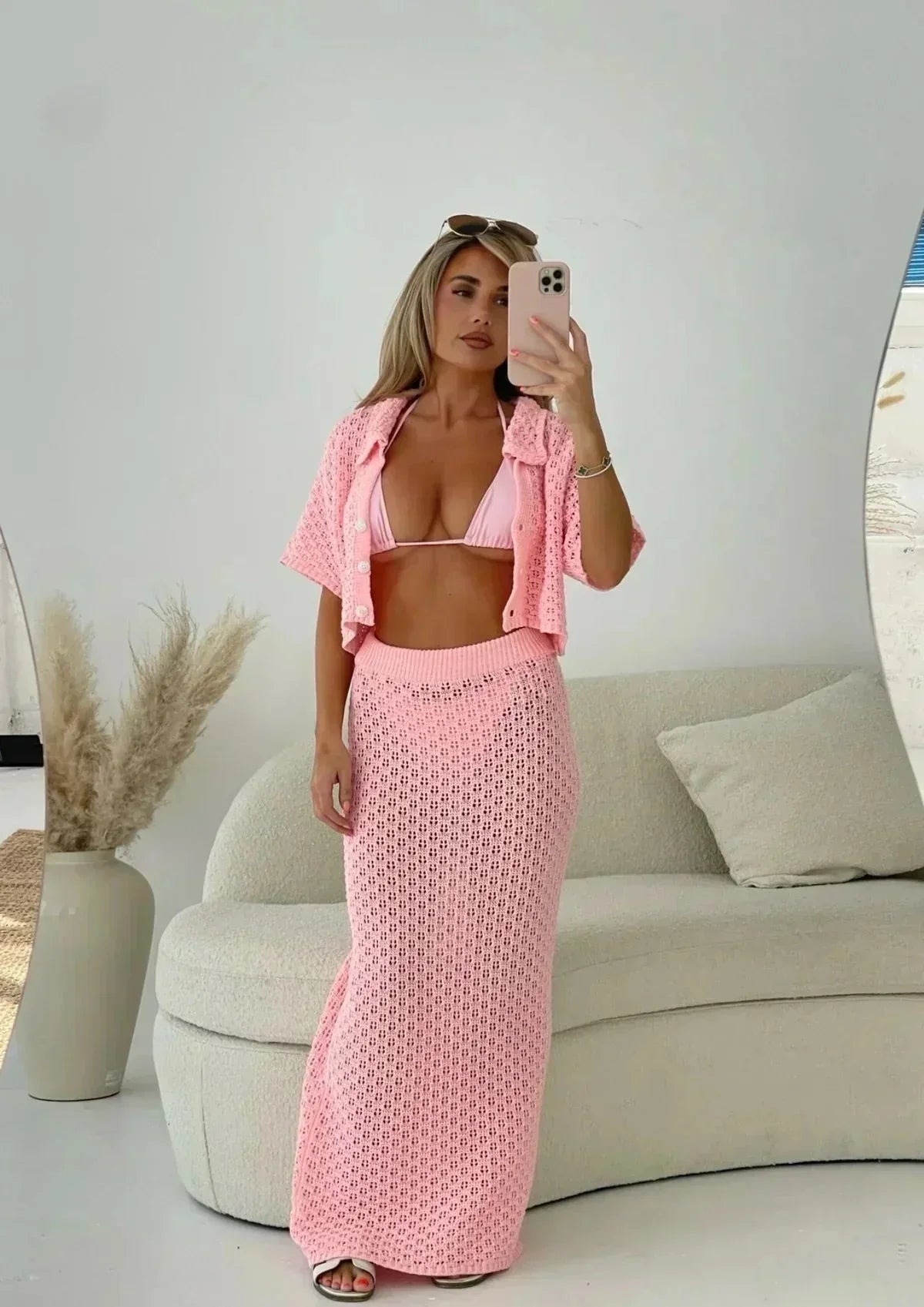 Set falda maxi y top de crochet mujer verano casual