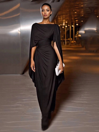 Vestido Maxi con cuello barco plisado