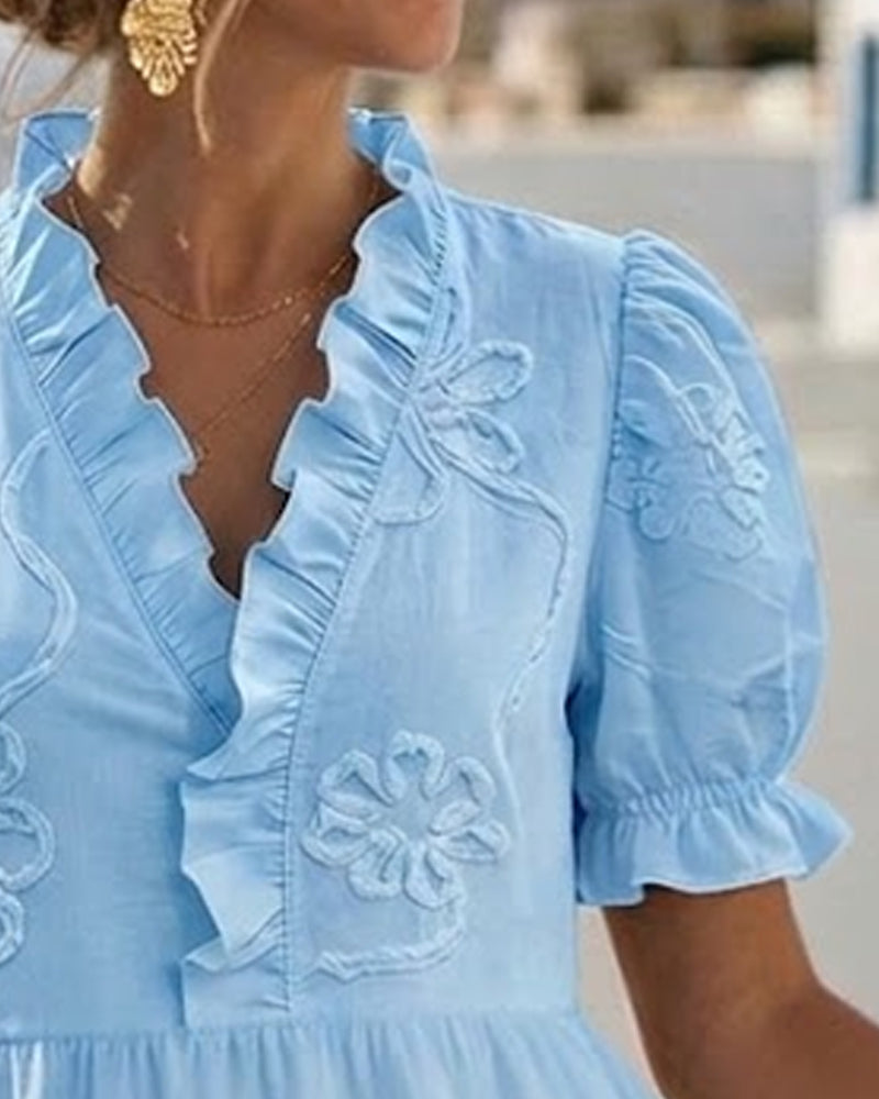 Elegante Vestido Floral de Manga Abullonada